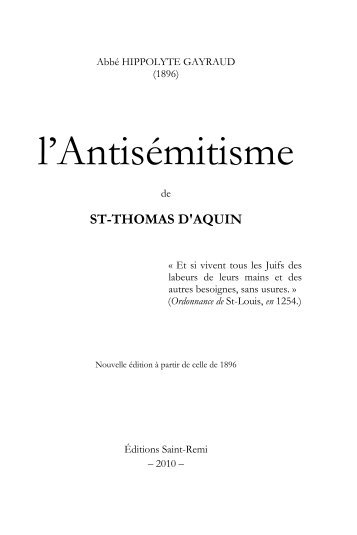 l'Antisémitisme - Edition Saint Remi