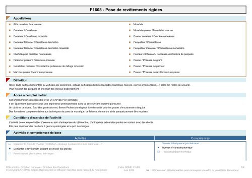 Fiche Rome - F1608 - ANPE.FR, un service Pôle emploi