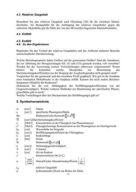 Praktikum TC I Chemische Reaktionstechnik Durchmischung und ...