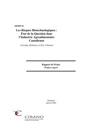 Les Risques Biotechnologiques : État de la Question dans l ... - cirano