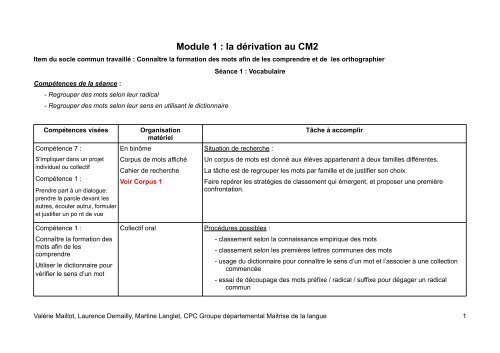 Module 1 : la dérivation au CM2