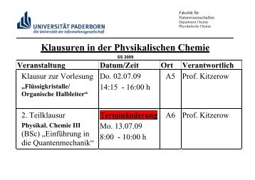 Klausuren in der Physikalischen Chemie - Department Chemie der ...