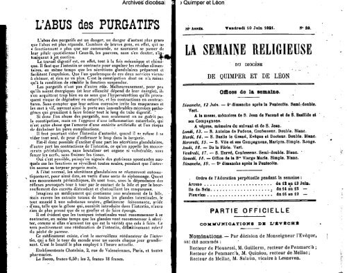 LA SEMAINE RELIGIEUSE - Diocèse de Quimper et du Léon