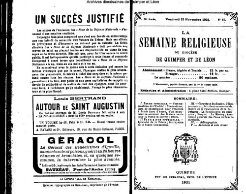 LA SEMAINE RELIGIEUSE - Diocèse de Quimper et du Léon