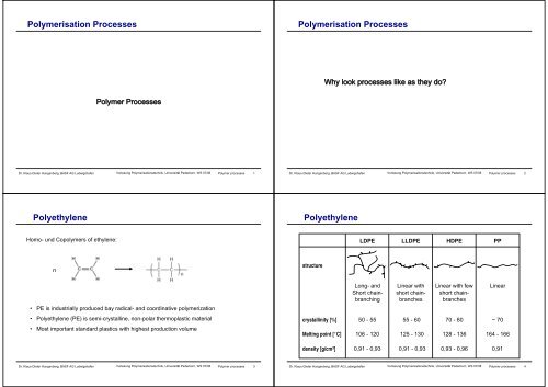 Polymerisation Processes Polymerisation Processes Polyethylene ...