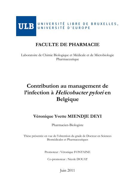 l'infection à Helicobacter pylori en - Université Libre de Bruxelles