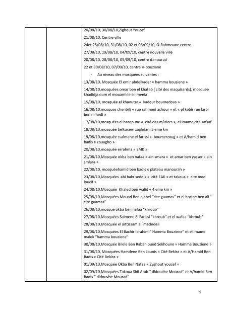 Le programme de collecte de sang, Ramadhan 2010 Le 15/08/10