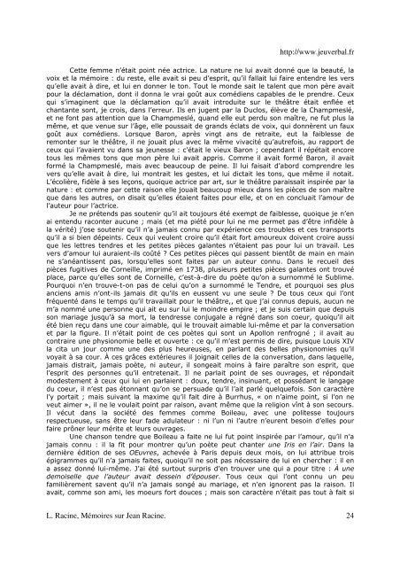 http://www.jeuverbal.fr L. Racine, Mémoires sur Jean ... - le jeu verbal