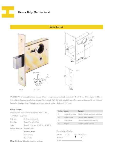 Schlage Mortise Lock Function Chart