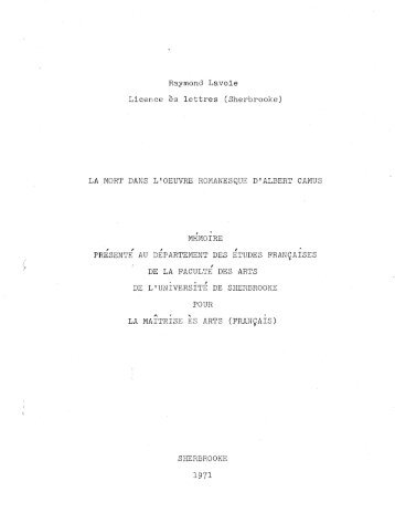 La mort dans l'oeuvre romanesque d'Albert Camus - DEPOSITUM ...