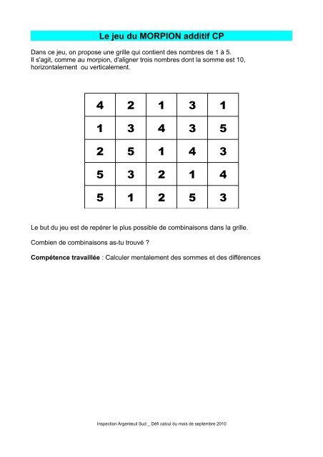 Le Jeu Du Morpion Additif Cp Ien Argenteuil Sud