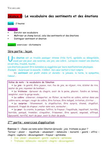 Séance3: Le vocabulaire des sentiments et des émotions - Tutolettres