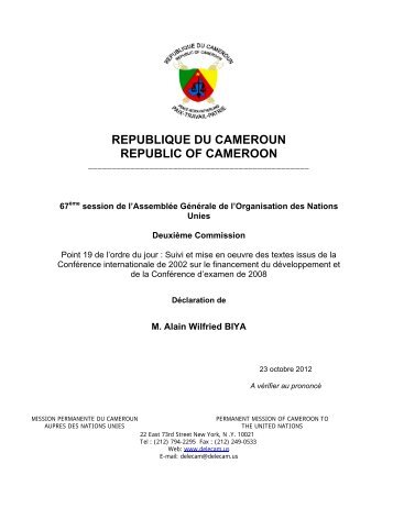 REPUBLIQUE DU CAMEROUN REPUBLIC OF CAMEROON