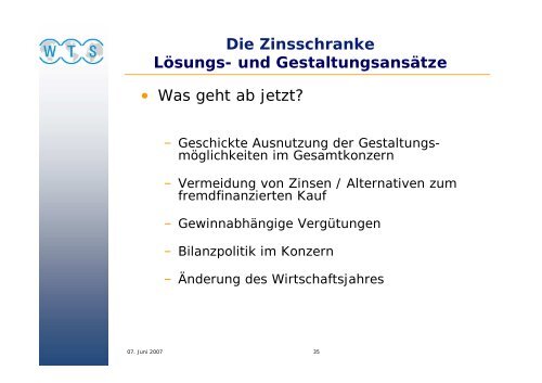 Die Zinsschranke Eigenkapitalvergleich - WTS Aktiengesellschaft ...