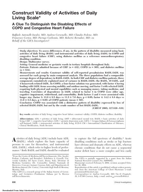 Construct Validity Of Activities Of Daily Living Scale Chest Construct Validity Of Activities Of Daily Living Scale Chest