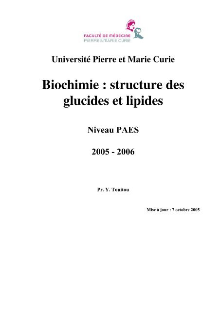 Biochimie : structure des glucides et lipides - Faculté de médecine ...