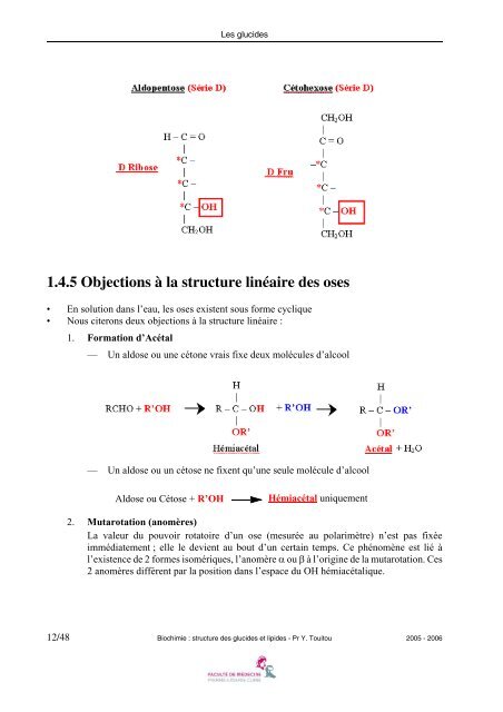 Biochimie : structure des glucides et lipides - Faculté de médecine ...