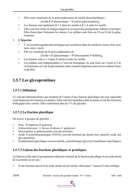 Biochimie : structure des glucides et lipides - Faculté de médecine ...