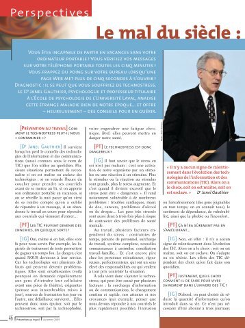 Le mal du siècle : le technostress - Entrevue avec le Dr Janel ... - Irsst