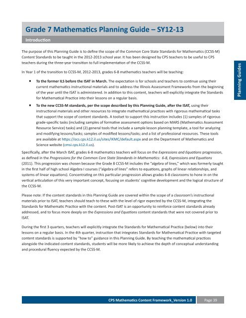 Mathematics Content Framework - Chicago Public Schools