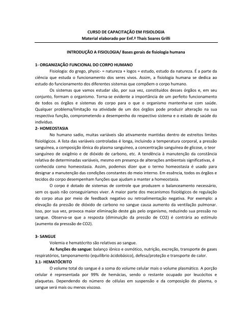CURSO DE CAPACITAÇÃO EM FISIOLOGIA Material elaborado por ...