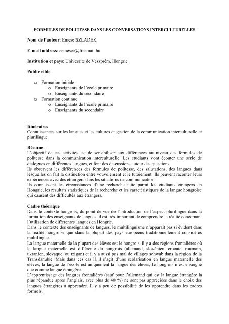 Formules De Politesse Dans Les Conversations Interculturelles Ecml At