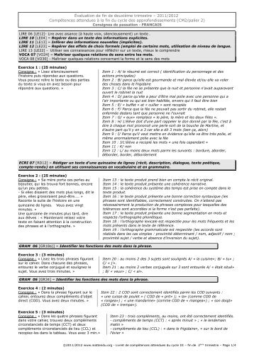 Évaluation de fin de deuxième trimestre – 2011/2012 Compétences ...