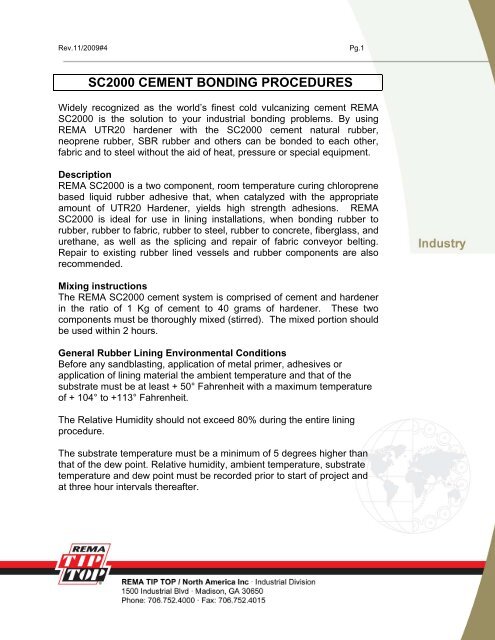 REMA TIP TOP SC2000 Cement Bonding Procedures