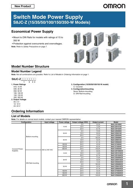 Switch Mode Power Supply S8JC-Z (15/35/50/100/150/350-W Models)