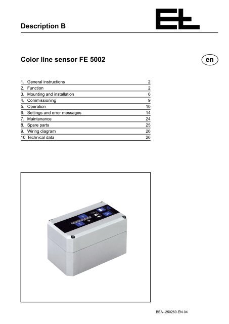 en Description B Color line sensor FE 5002