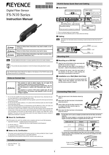 Digital Fiber Sensor FS-N10 Series Instruction Manual 96M00603