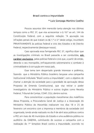 Artigo Brasil Contra a Impunidade - Luiz Gonzaga Martins Coelho ...