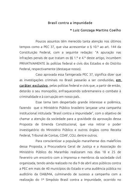 Artigo Brasil Contra a Impunidade - Luiz Gonzaga Martins Coelho ...