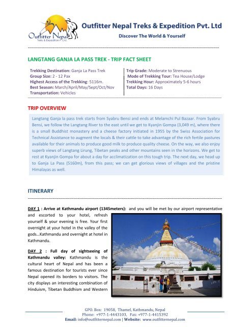 Langtang Ganja La Pass Trek Trip Fact Outfitter Nepal Langtang Ganja La Pass Trek Trip Fact Outfitter Nepal