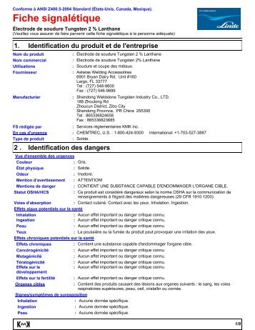 Fiche signalétique - Linde Canada