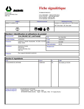 0224 LANTHANUM CHLORIDE (French) ANACHEMIA MSDS ...