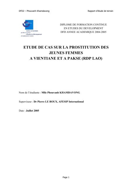 etude de cas sur la prostitution des jeunes femmes a ... - afesip