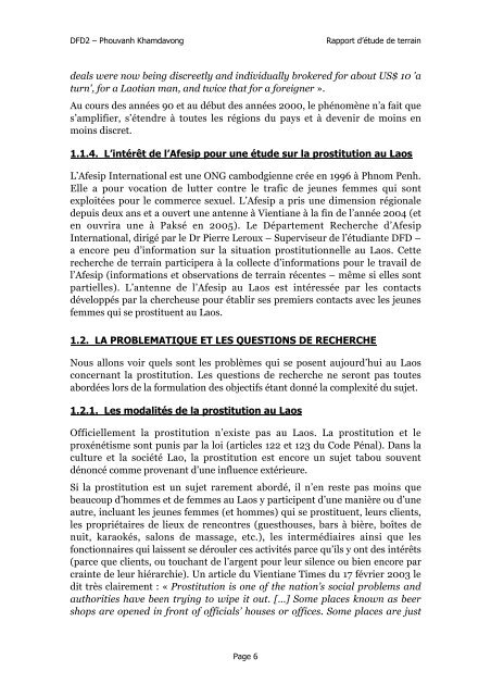 etude de cas sur la prostitution des jeunes femmes a ... - afesip