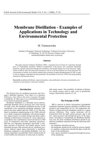 Membrane Distillation - Examples of Applications in Technology and ...