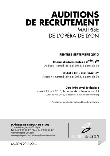 AUDITIONS DE RECRUTEMENT - Opéra de Lyon