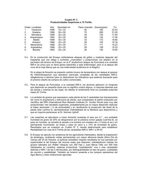 ensayo de adaptabilidad del - The System of Rice Intensification