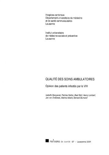 Qualité des soins ambulatoires : opinion des patients infectés - IUMSP