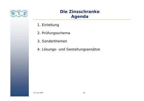 Die Zinsschranke Eigenkapitalvergleich - WTS Aktiengesellschaft ...