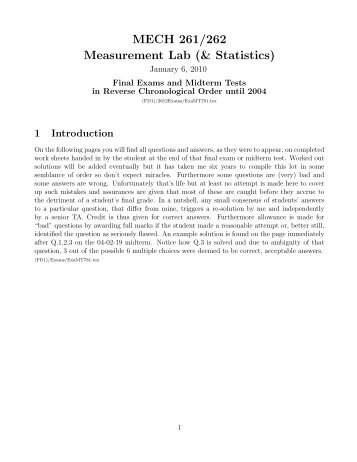 MECH 261/262 Exams & Midterms, 2010 & 2008-2004 - CIM