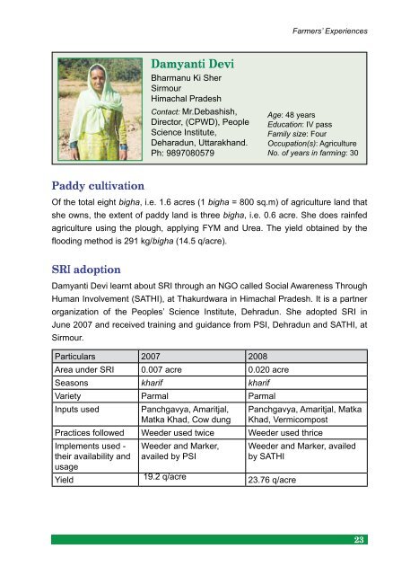 Experiences of Farmers in India Experiences of Farmers in ... - AgSri