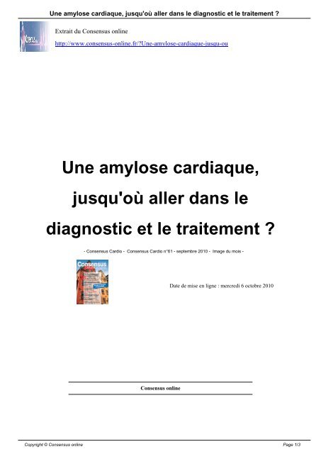 Une amylose cardiaque, jusqu'où aller dans le diagnostic et le ...