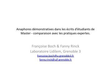Françoise Boch & Fanny Rinck Laboratoire ... - Ecrituniversitaire