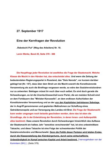 Lenin über die Weltrevolution