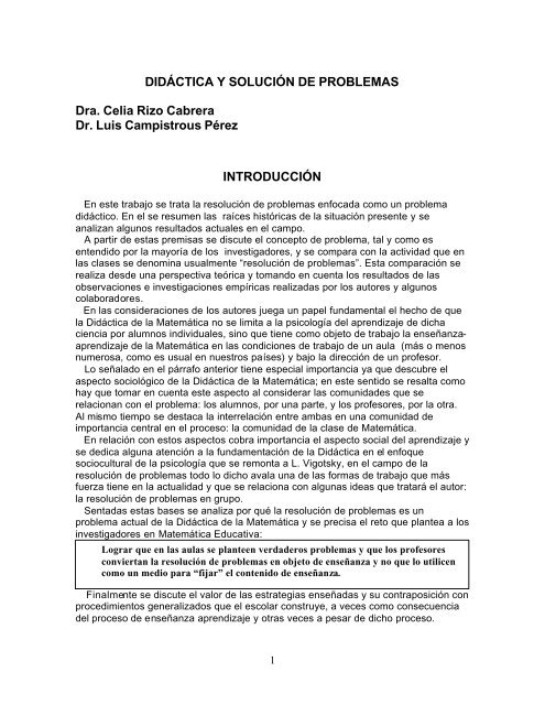 DIDÁCTICA Y SOLUCIÓN DE PROBLEMAS Dra. Celia Rizo ... - CIMM