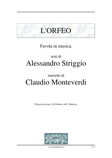 L'ORFEO Alessandro Striggio Claudio Monteverdi